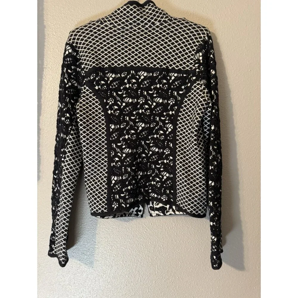 Moth Shawl Cardigan Sweater S Small Black Ivory Stretch Cotton Zip Foldover - Picture 8 of 14